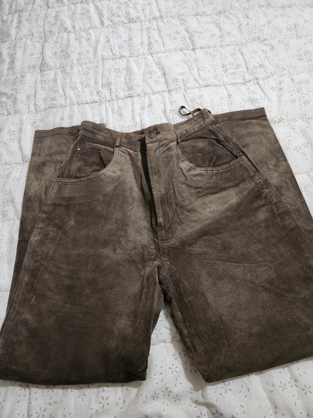 Toff Vintage Genuine Leather Women's Brown Suede High-Rise Tapered Leg Pant